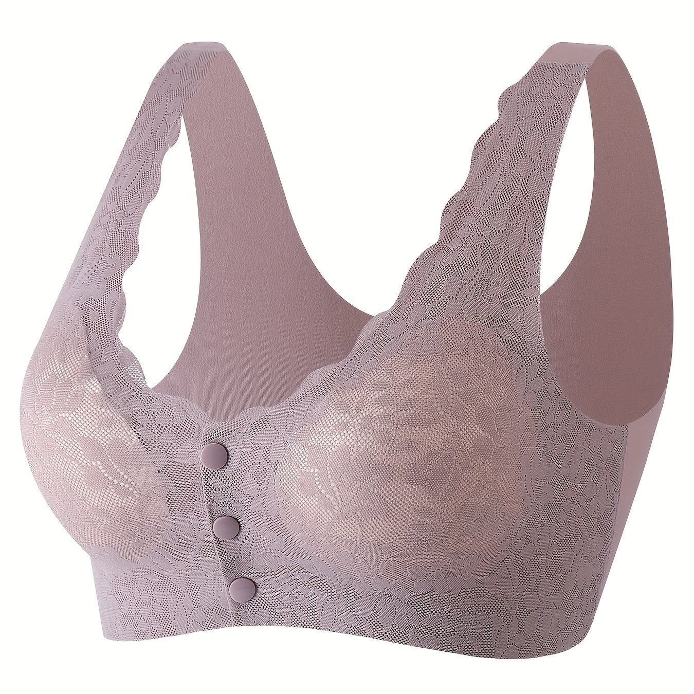 Lace Wireless Bra Scallop Trim Front Buckle Bra