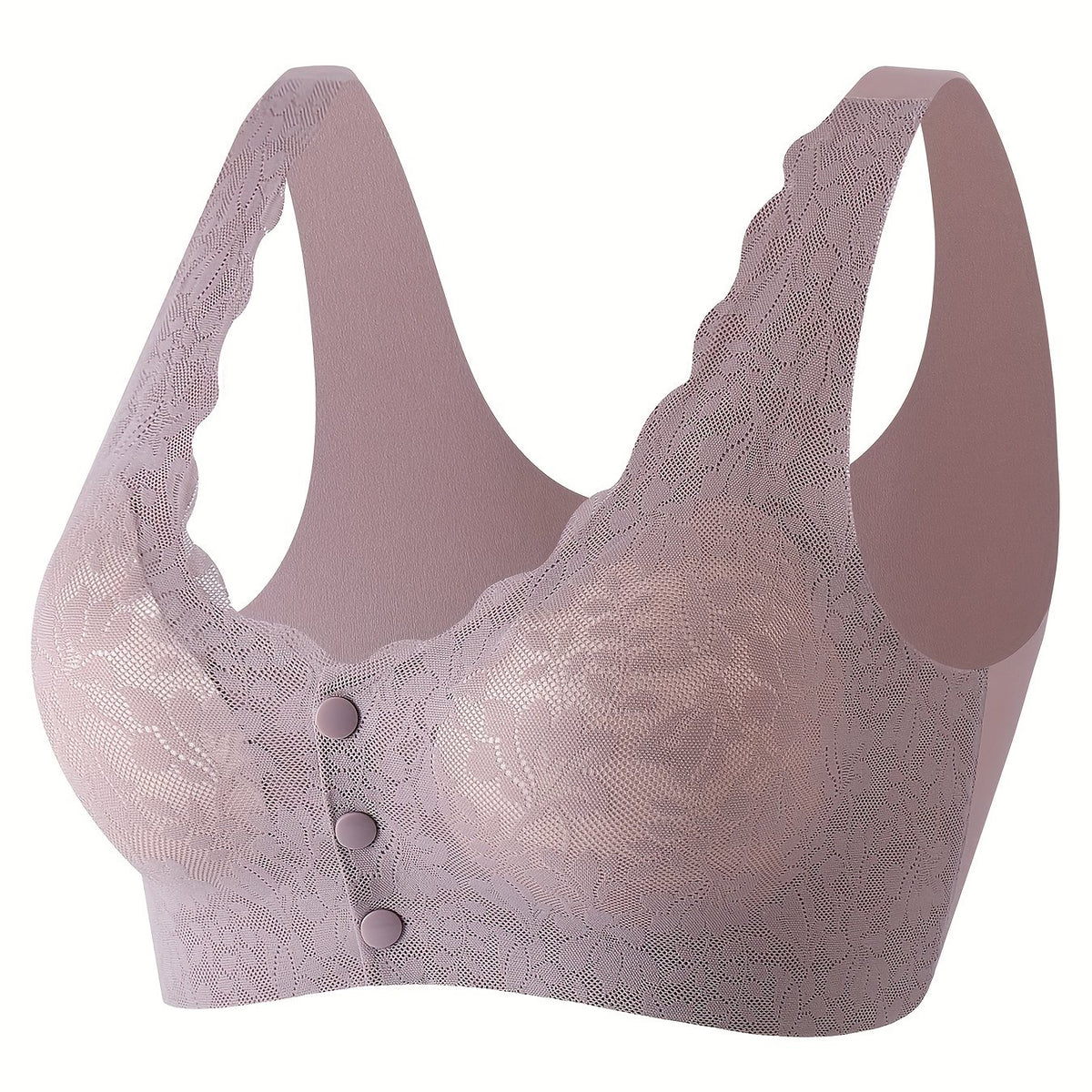 Lace Wireless Bra Scallop Trim Front Buckle Bra