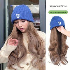 Long Wavy Beanie Wig Knit Hat with Hair Extensions