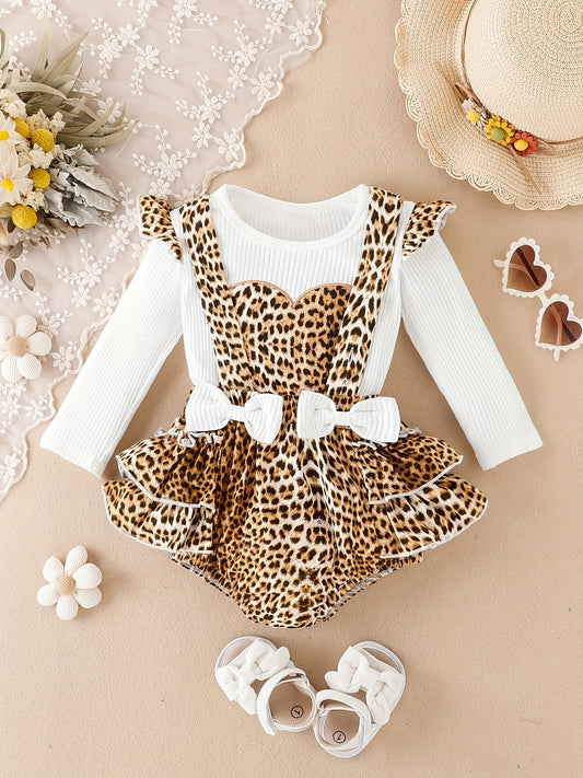 2pcs Baby Girl Leopard Print Romper & Briefs Set