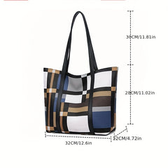 Lattice Large Capacity Tote Bag PU Leather Shoulder Bag