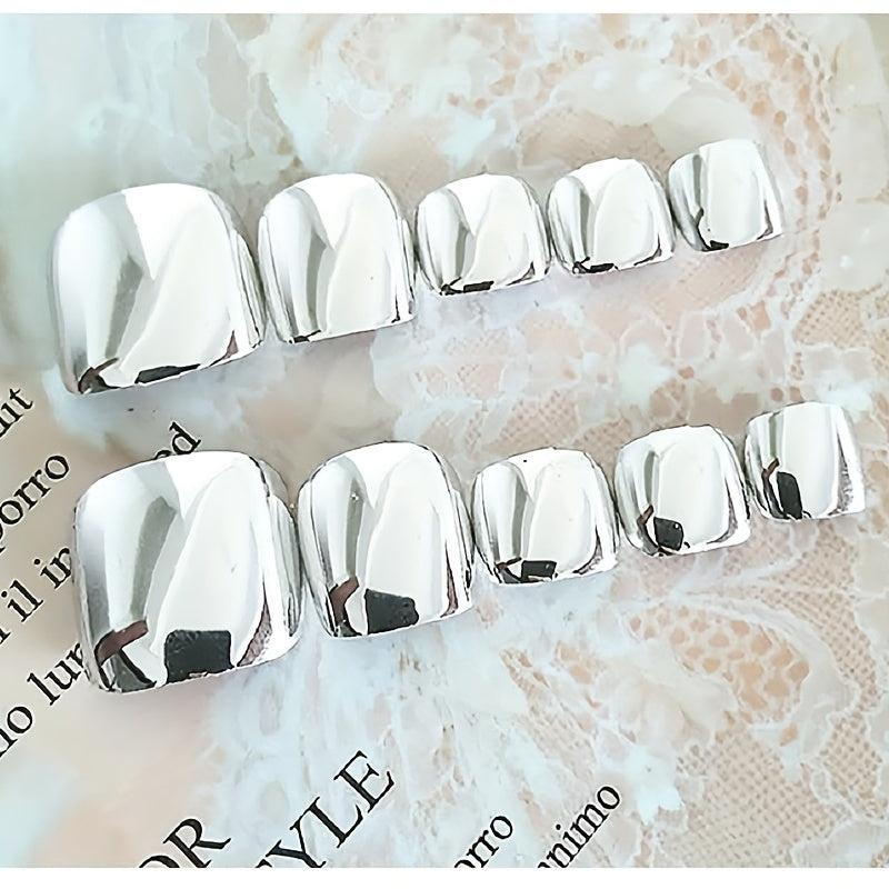 24pcs Silvery Mirror Press On Toenails with Glitter