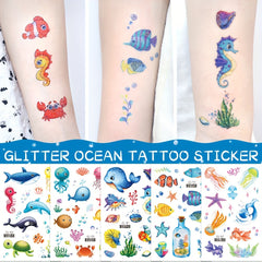 Glittering Ocean Sea Animals Temporary Tattoos Waterproof Lasting 2 5 Days