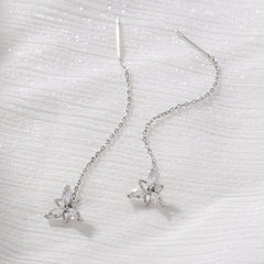 Flower Shape Zircon Threader Earrings Long Chain Body Piercing Jewelry