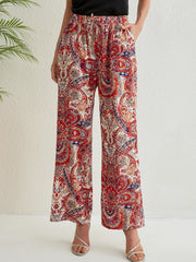 Paisley Print Drawstring Pants Bohemian Pants For Spring & Summer