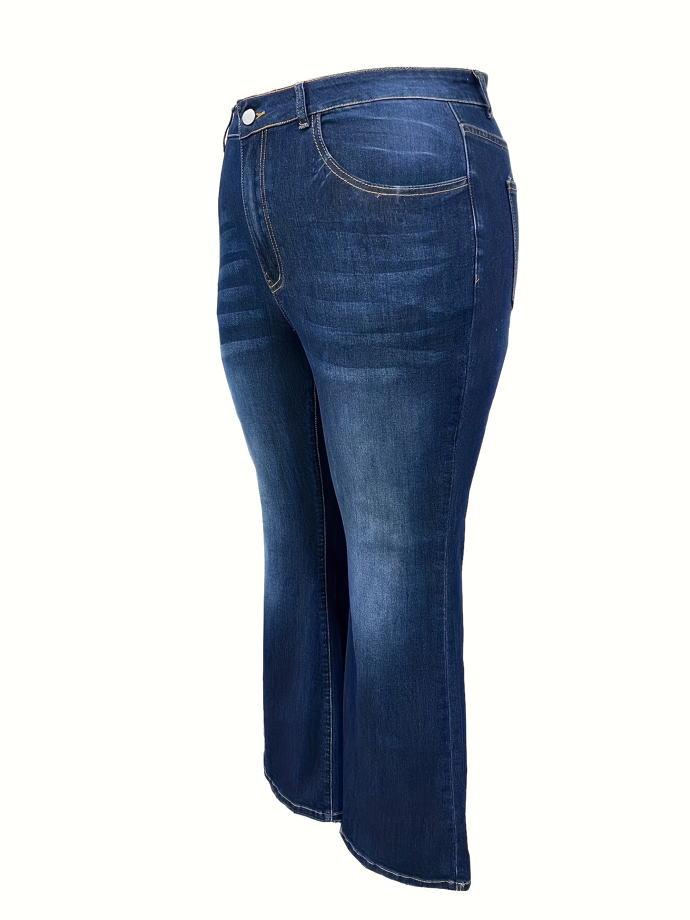  Solid Button Fly High Rise Flared Leg Jeans