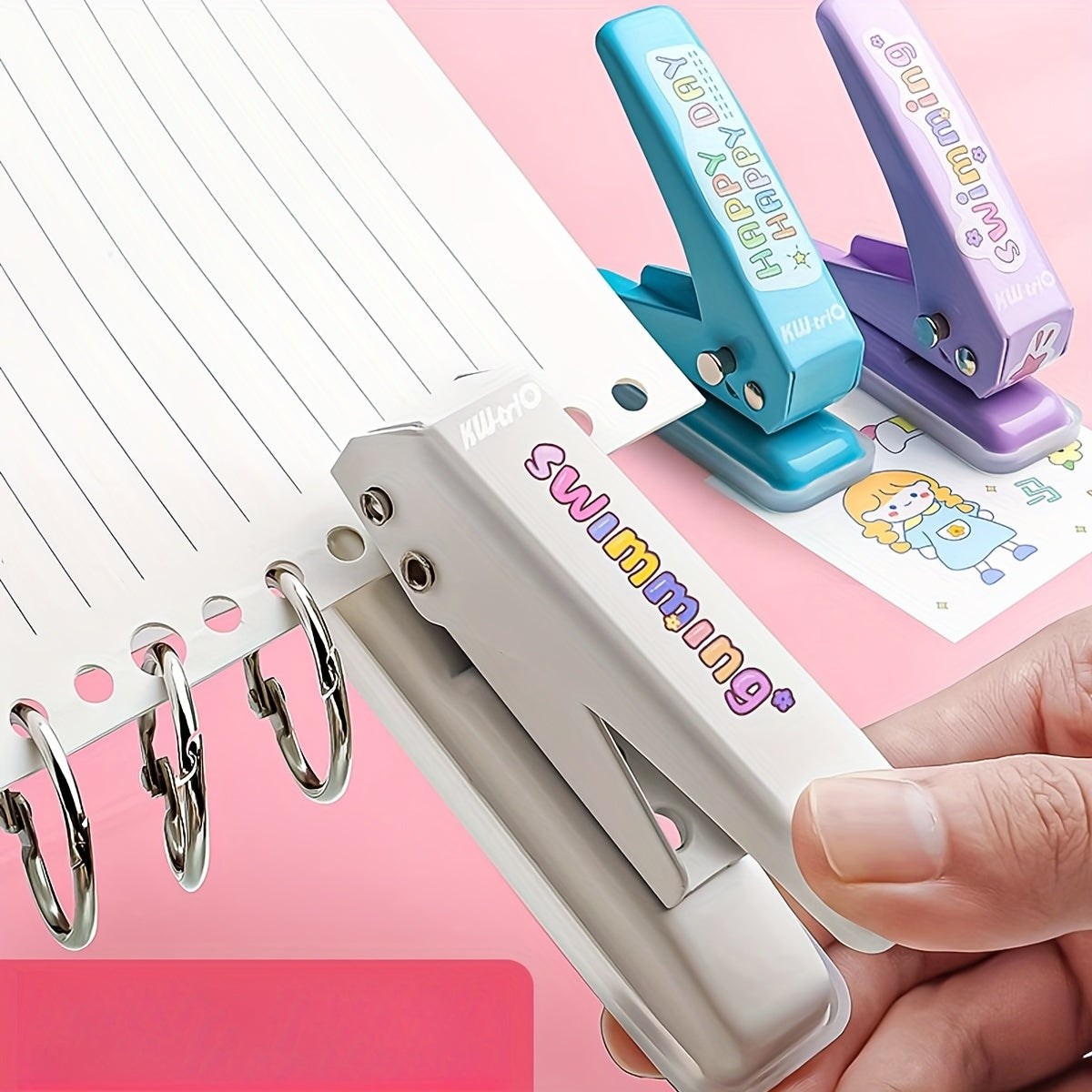 Mini Round Hole Punch Small Manual Punch 20 Sheets - 4 Colors