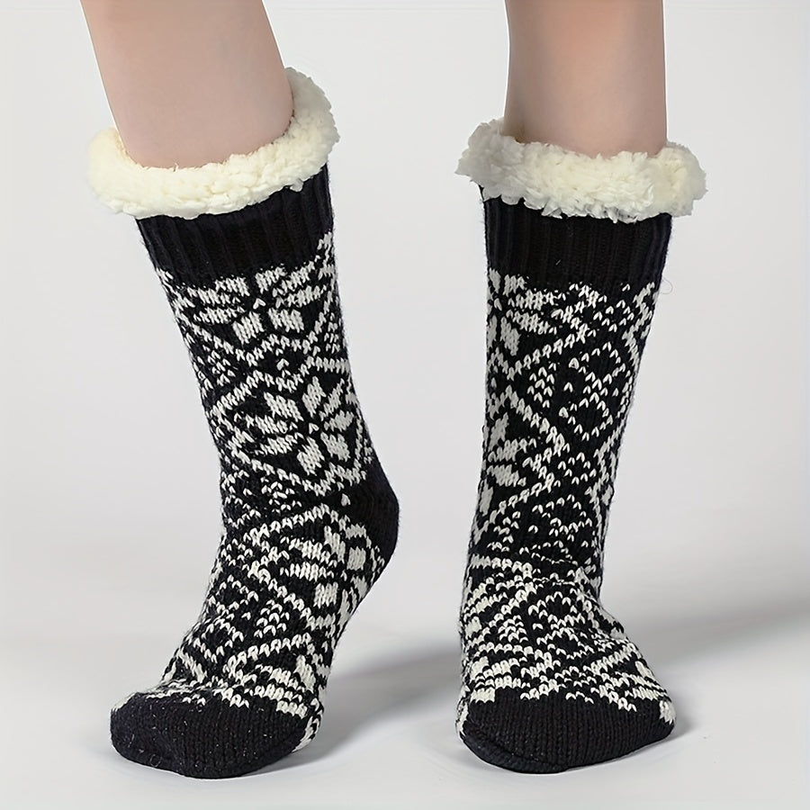 Geometric Pattern Fuzzy Socks for Christmas