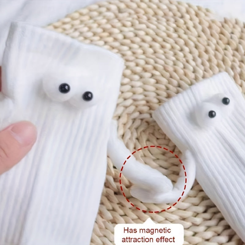Creative Sweat-absorbing Mid-calf Socks with Magnetic Hand Holding Dolls