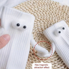 Creative Sweat-absorbing Mid-calf Socks with Magnetic Hand Holding Dolls