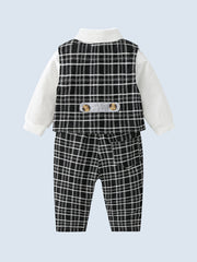 Baby Boys Gentleman Outfit Button Down Shirt Romper & Plaid Pants