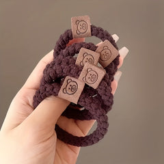 5pcs Bear Elastic Head Rope Thickened Hair Ring For Girls
