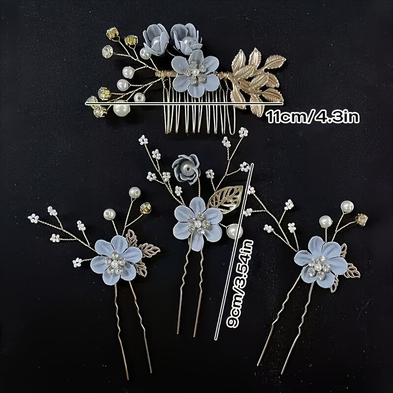 4 Pack Romantic Floral Hair Accessories Bridal Wedding Comb Set