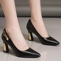Women's Block Heels Point Toe Evening Dress Pumps