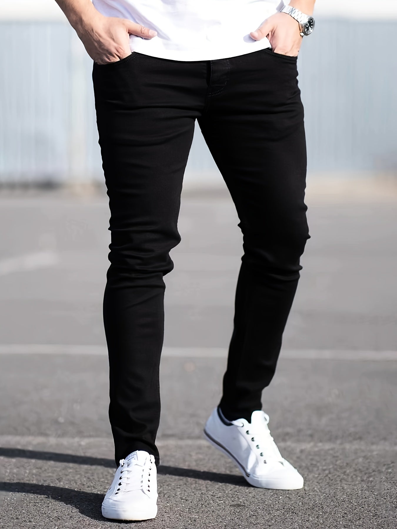 Men's Solid Cotton Denim Pencil Pants