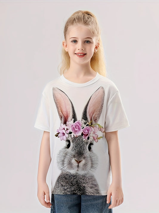 3D Bunny Graphic T shirt Girls Casual Short Sleeve Tees Summer Clothes