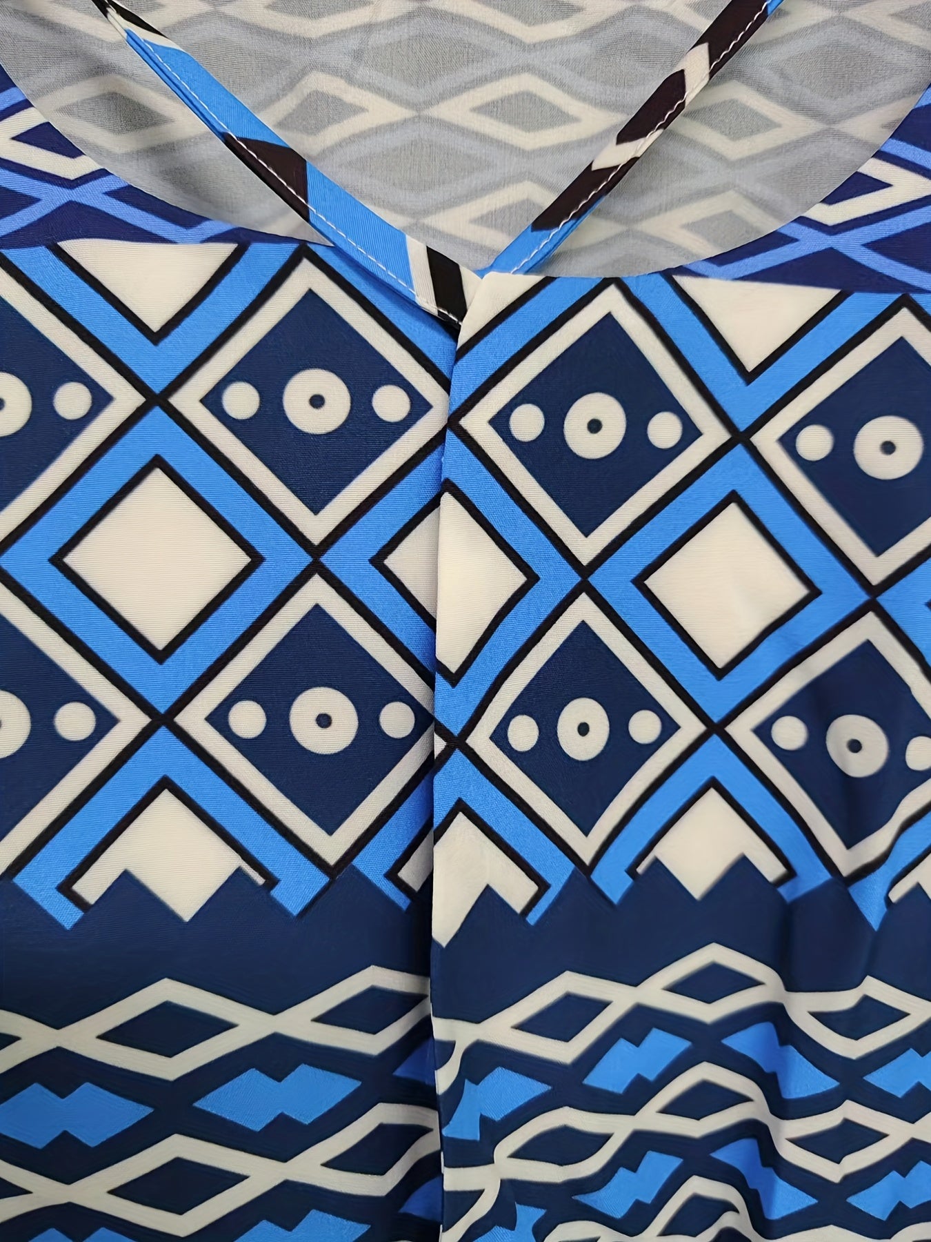  Geo & Stripe Print Half Sleeve Maxi Dress