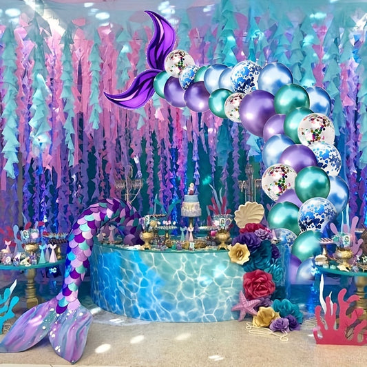 44pcs Mermaid Tail Glitter Balloon Set Party Birthday Decoration