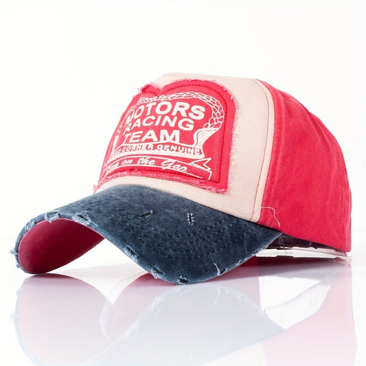 Distressed Printed Patch Baseball Cap Washed Cotton Sun Hat