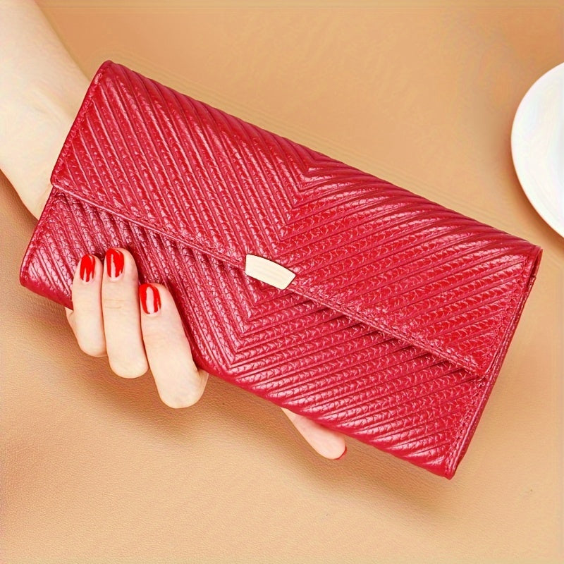 Women's Leather Wallet Large Capacity Clutch Snap Closure Multifunct