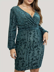  Floral Jacquard Lantern Sleeve Bodycon Dress
