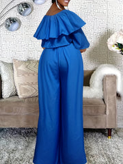  Women's Off Shoulder Crop Top & Wide Leg Pants Set