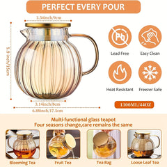 Glass Tea Kettle 44oz 1300ml Borosilicate Glass Teapot With Infuser And Lid