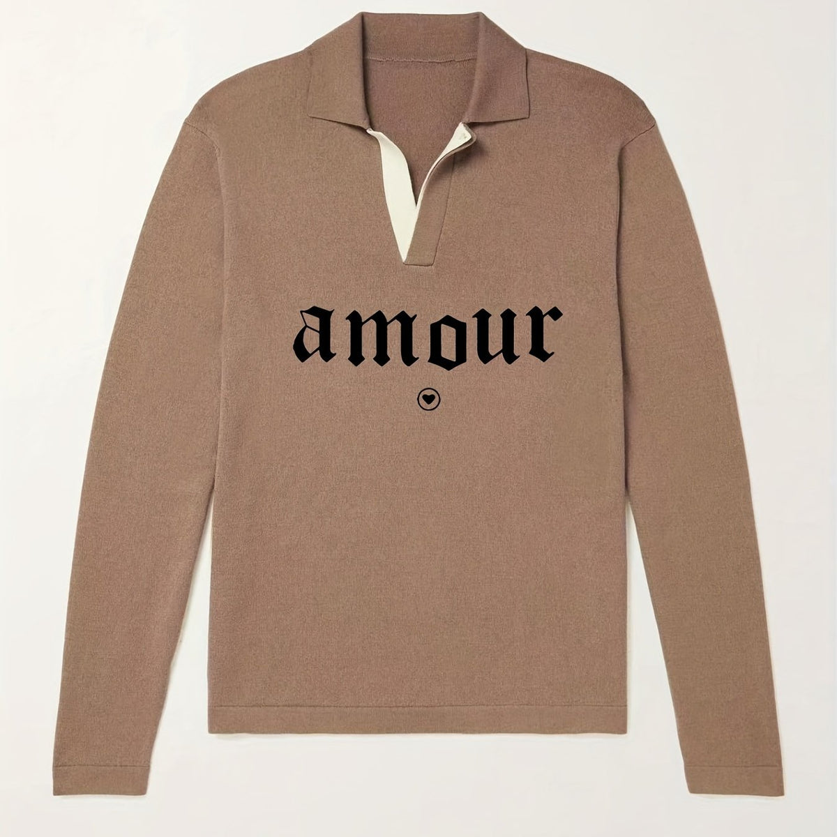 Amour Pattern Knit Polo Shirt Men's Casual Lapel Stretch V Neck Pullover Sweater