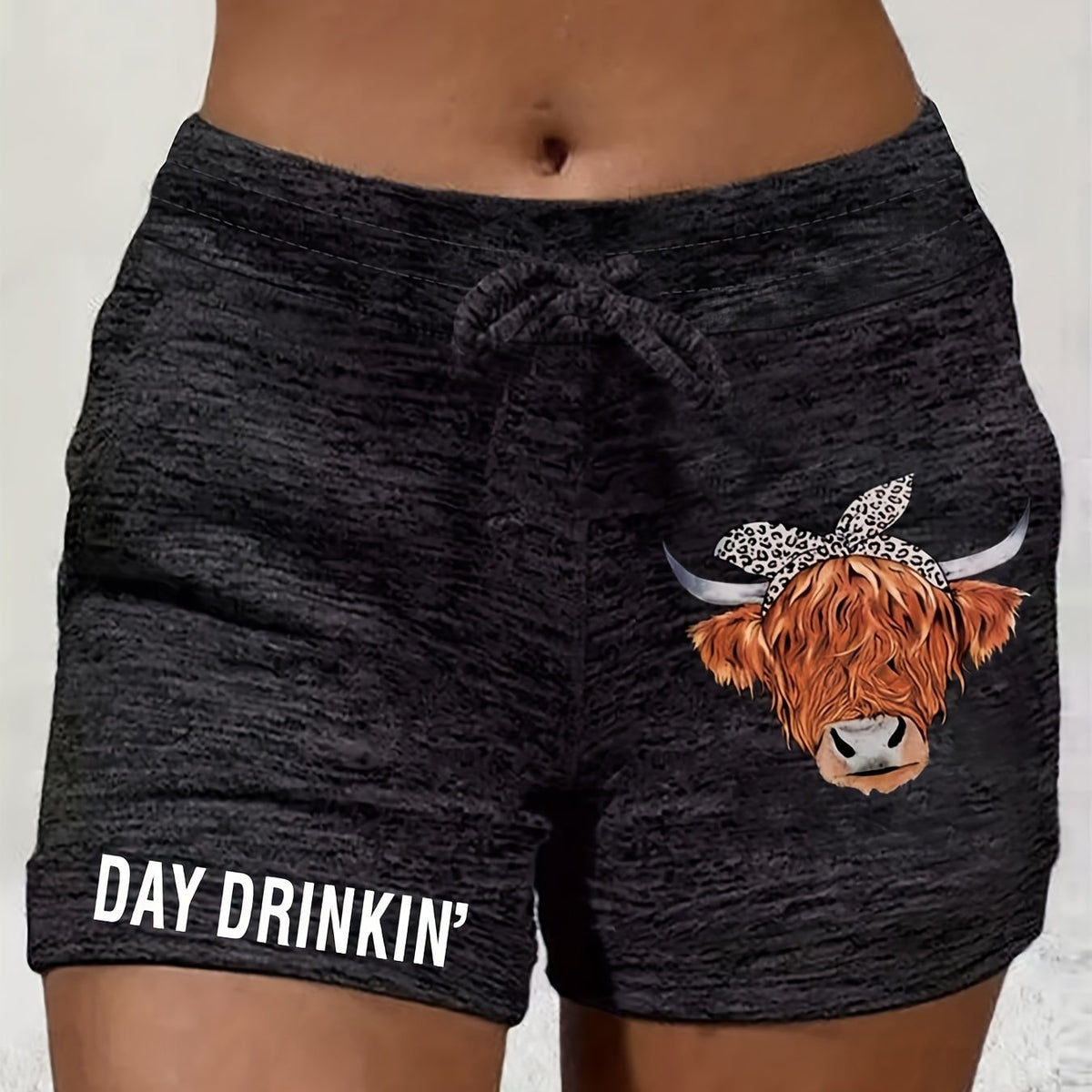 Heifer Print Drawstring Shorts for Women