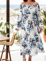 Floral Print Lantern Sleeve Maxi Dress Plus Size