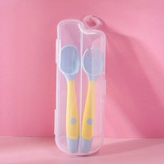 3pcs Baby Fork and Spoon Set with Travel Case Bendable Twist Training Eating