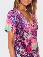 V Neck Allover Print Casual Dress Short Sleeve Spring Summer