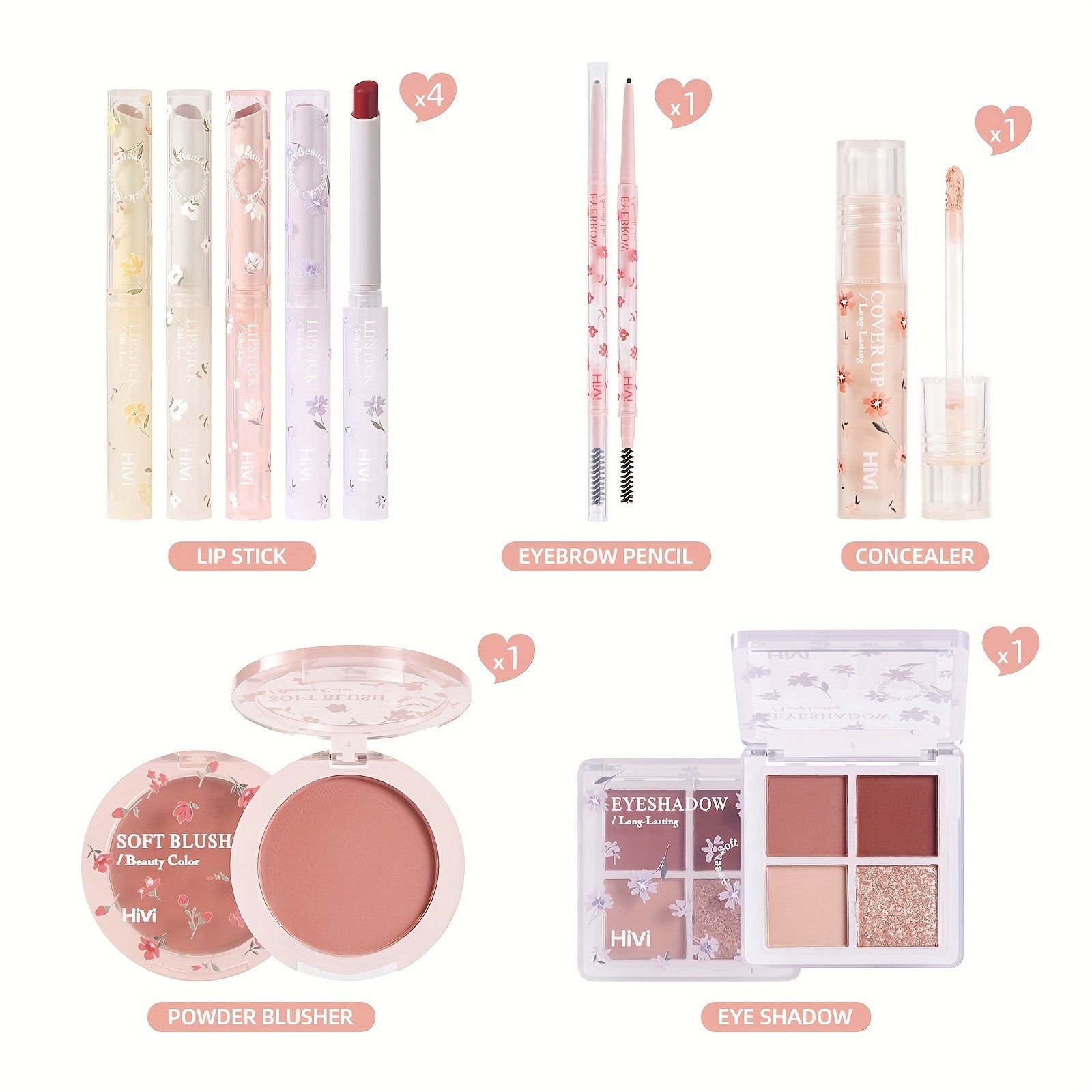 8pcs Makeup Kit Lipstick Concealer Eyeshadow Eyebrow Pen Blush Set