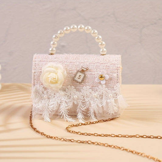 Sweet Princess Crossbody Bag Snowflake Trim Pearl Handle Girls Handbag
