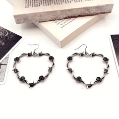 Punk Style Thorns Rose Love Heart Hoop Earrings Gothic Temperament Ear Jewelry