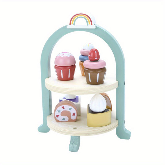 KABI Wooden Cake Pop Shop Playset Pretend Play Food Toy for Kids 3