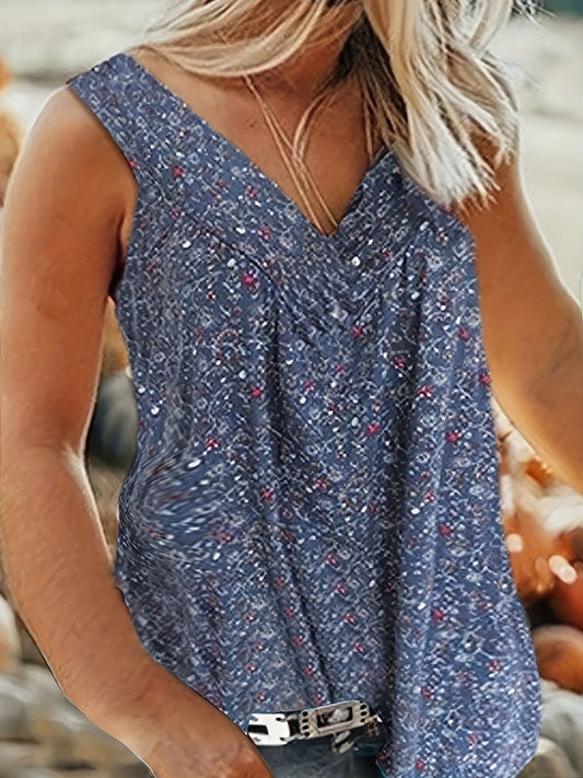  Floral Print V Neck Tank Top