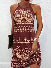 Random Print Halter Neck Dress Summer Casual Women's Clothing