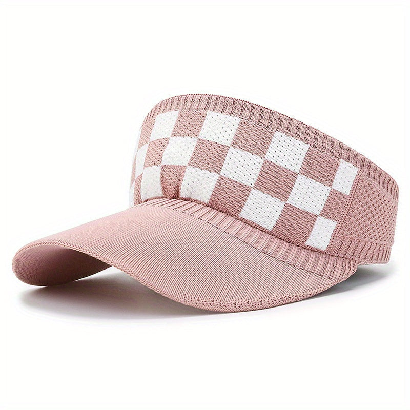 Plaid Pattern Knitted Visor Hat Elastic UV Protection Ponytail Sun Hats