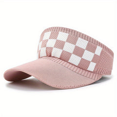 Plaid Pattern Knitted Visor Hat Elastic UV Protection Ponytail Sun Hats
