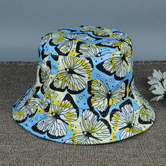 Yellow Butterfly Print Bucket Hat Sun Protection Sunshade Hat