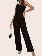 Sleeveless Vest & Wide Leg Pants Set Women's Clothing