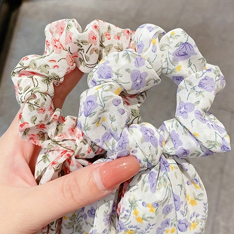 Sweet Floral Print Hair Ties Thin Ribbon Decor Hair Accessories