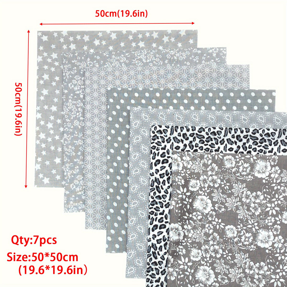 7pcs 49 78 49 Quilting Fabric Grey Fat Quarters Floral Craft Fabric Bundle