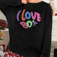  Lounge Top Women's Heart Print Long Sleeve Round Neck Sleepwear Tee
