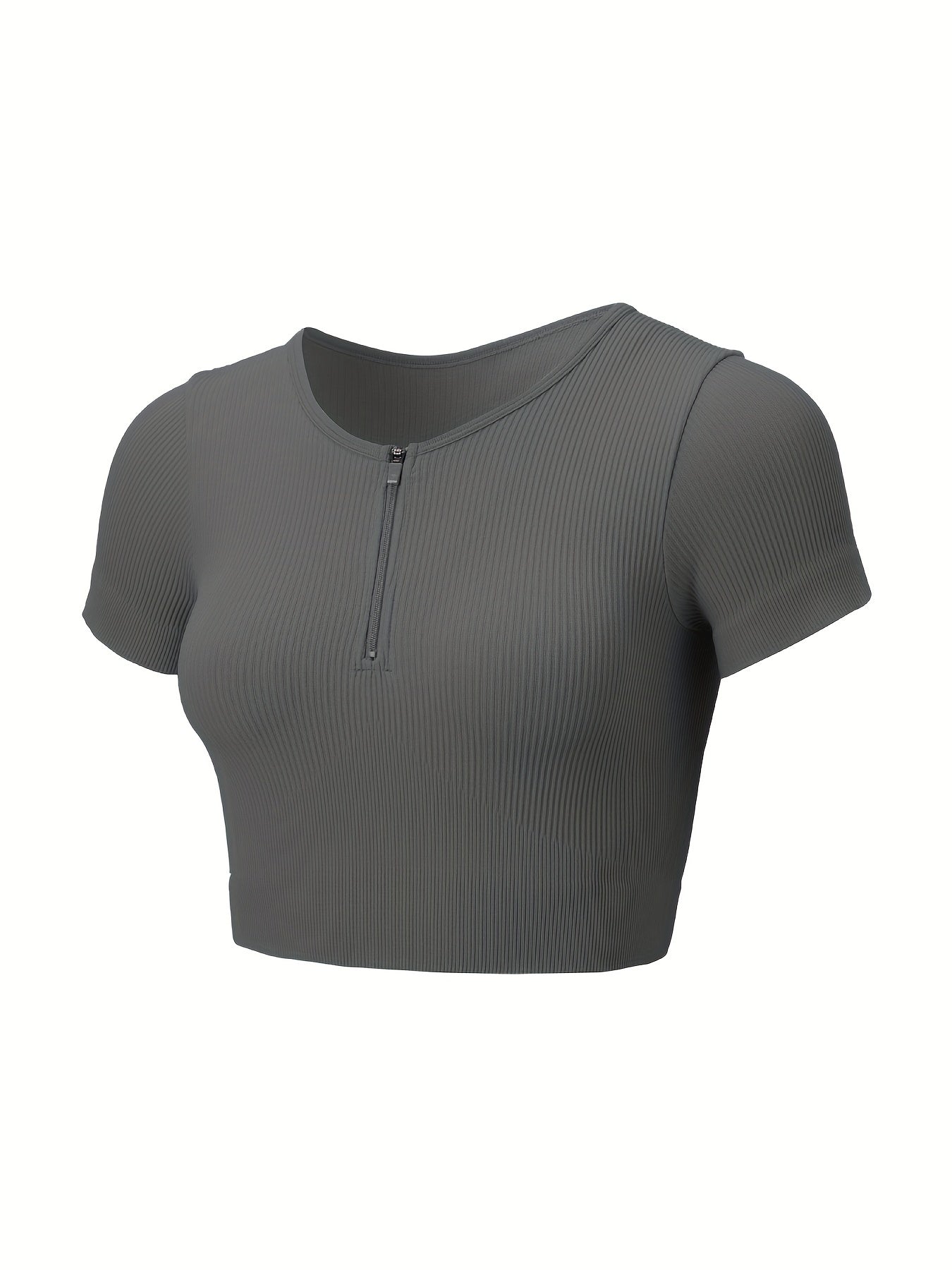 Seamless Sports Yoga Crop Tee Half Zipper Solid Activewear