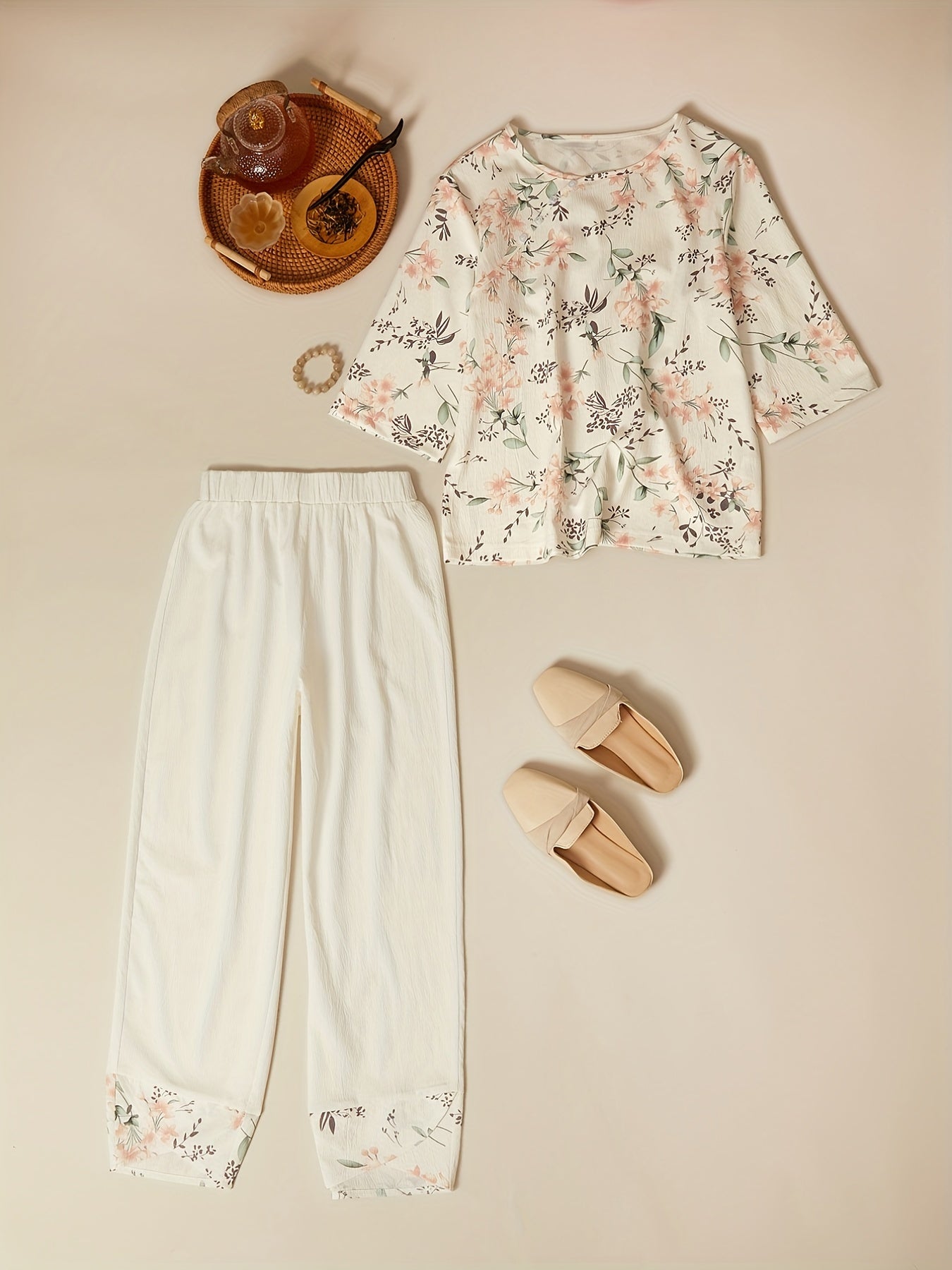 Floral Print Two Piece Set Top & Pants Outfit