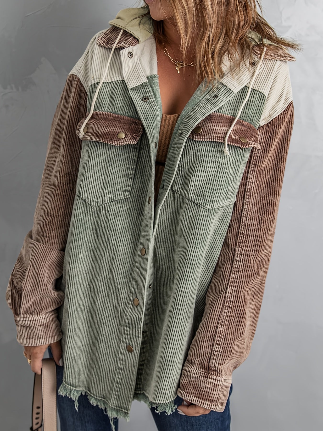 Block Hooded Jacket Casual Women's Outerwear