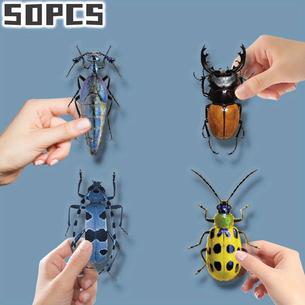 50pcs Insect Themed Transparent Stickers for Party & Home Decor