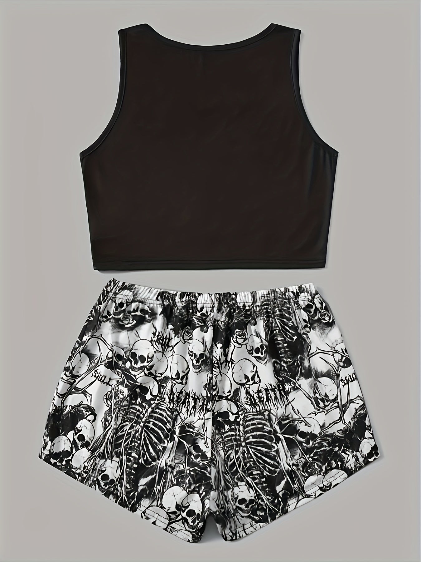Skull Print Halloween Lounge Set Tank Top & Shorts Women's Loungewear